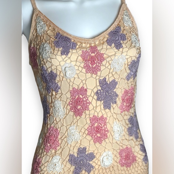 Vintage Kroshetta by Papillon Peach Floral Crochet Dress - Picture 5 of 11